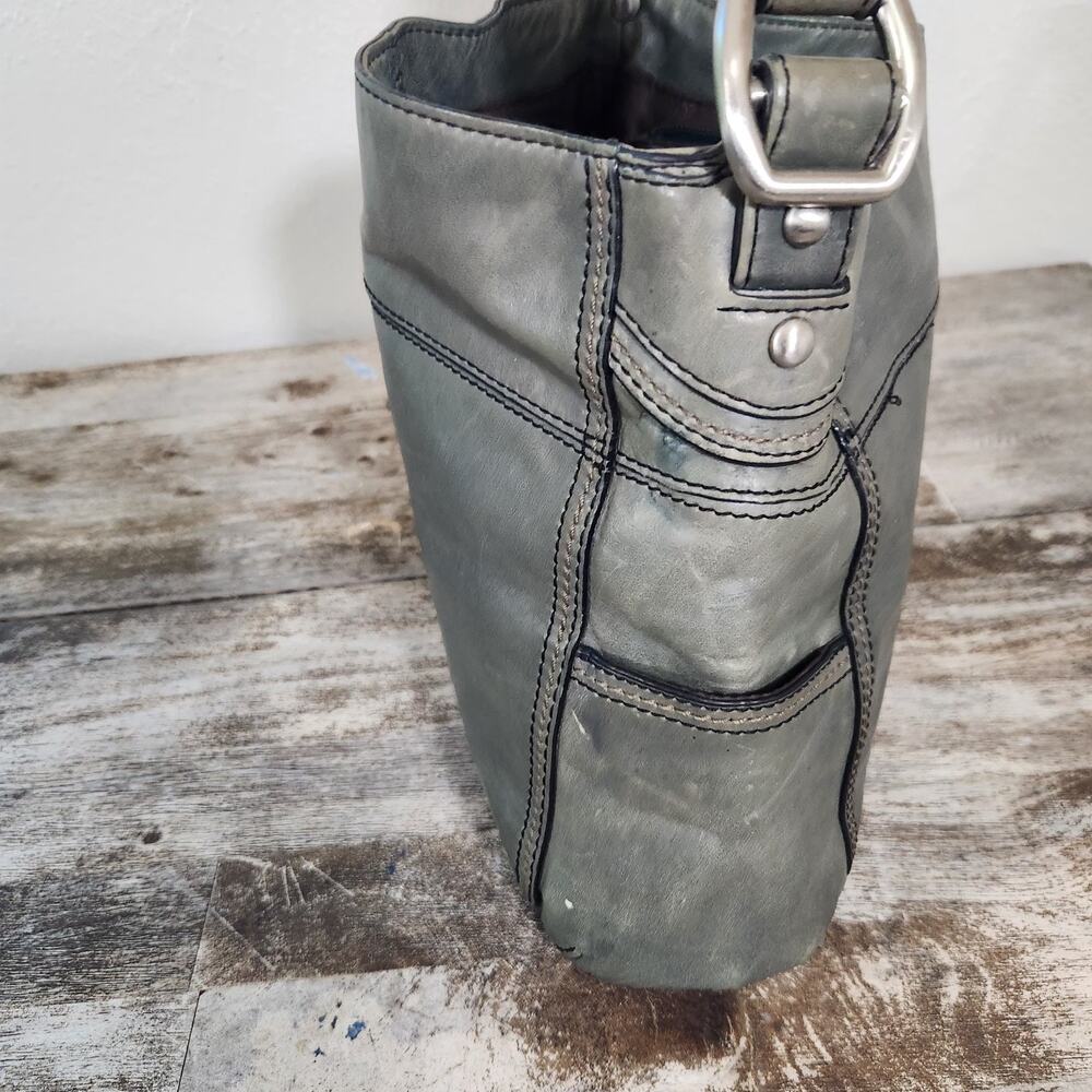 Fossil Y2K Sage Green Leather Shoulder Bag Purse Chunky Strap Boho Grunge - Picture 14 of 14